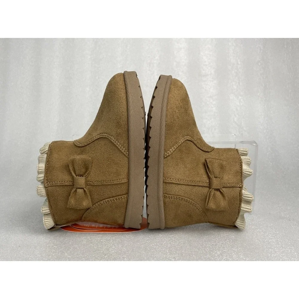 Wonder Nation Faux Suede Fur Brown Bow Shearling Boots Toddler Girls Size 6 NEW